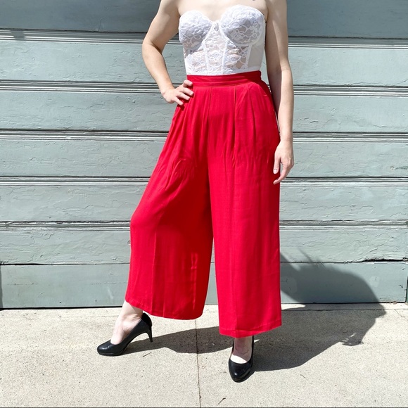Vintage Red Wide Leg Pants - Picture 1 of 5